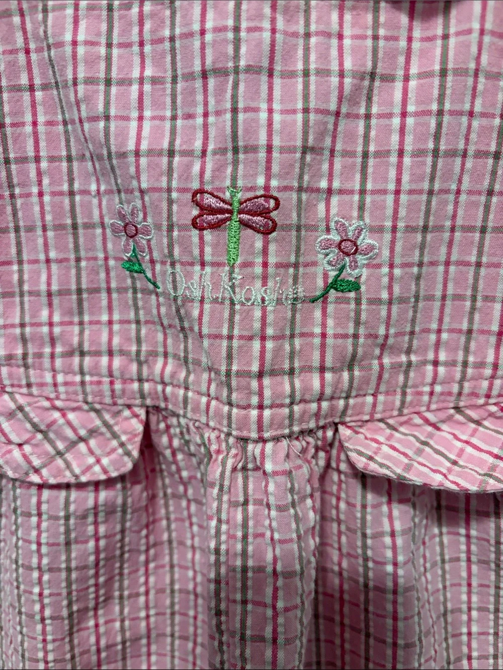 Vintage OshKosh B'gosh Pink Check Embroidered Baby Overalls